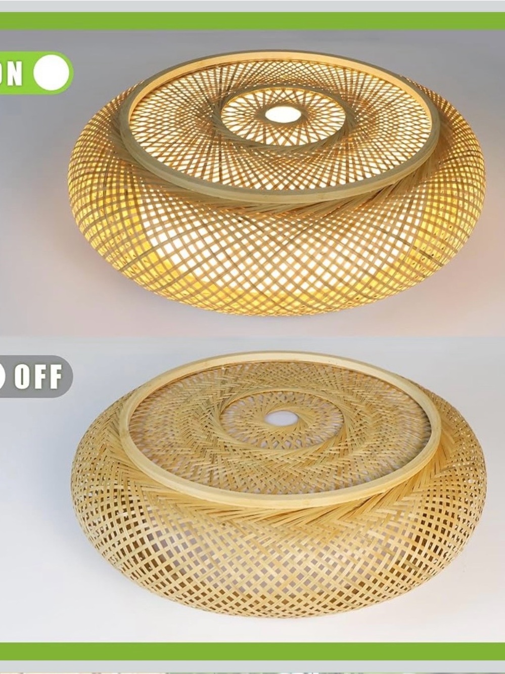Woven Bamboo Rattan LED Flush Mount Ceiling Light Fixture - Picture 2 of 4